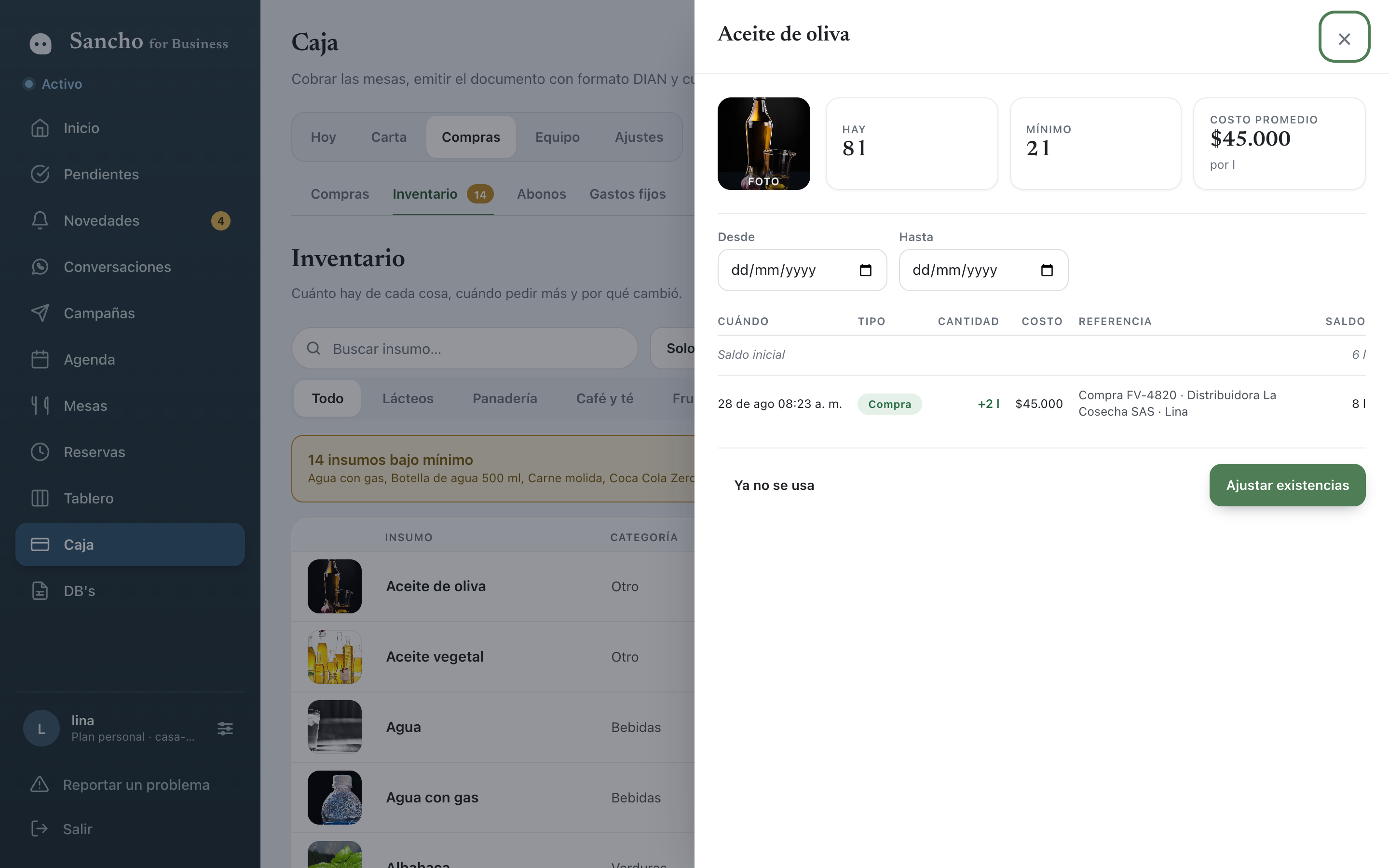 El kárdex de un insumo