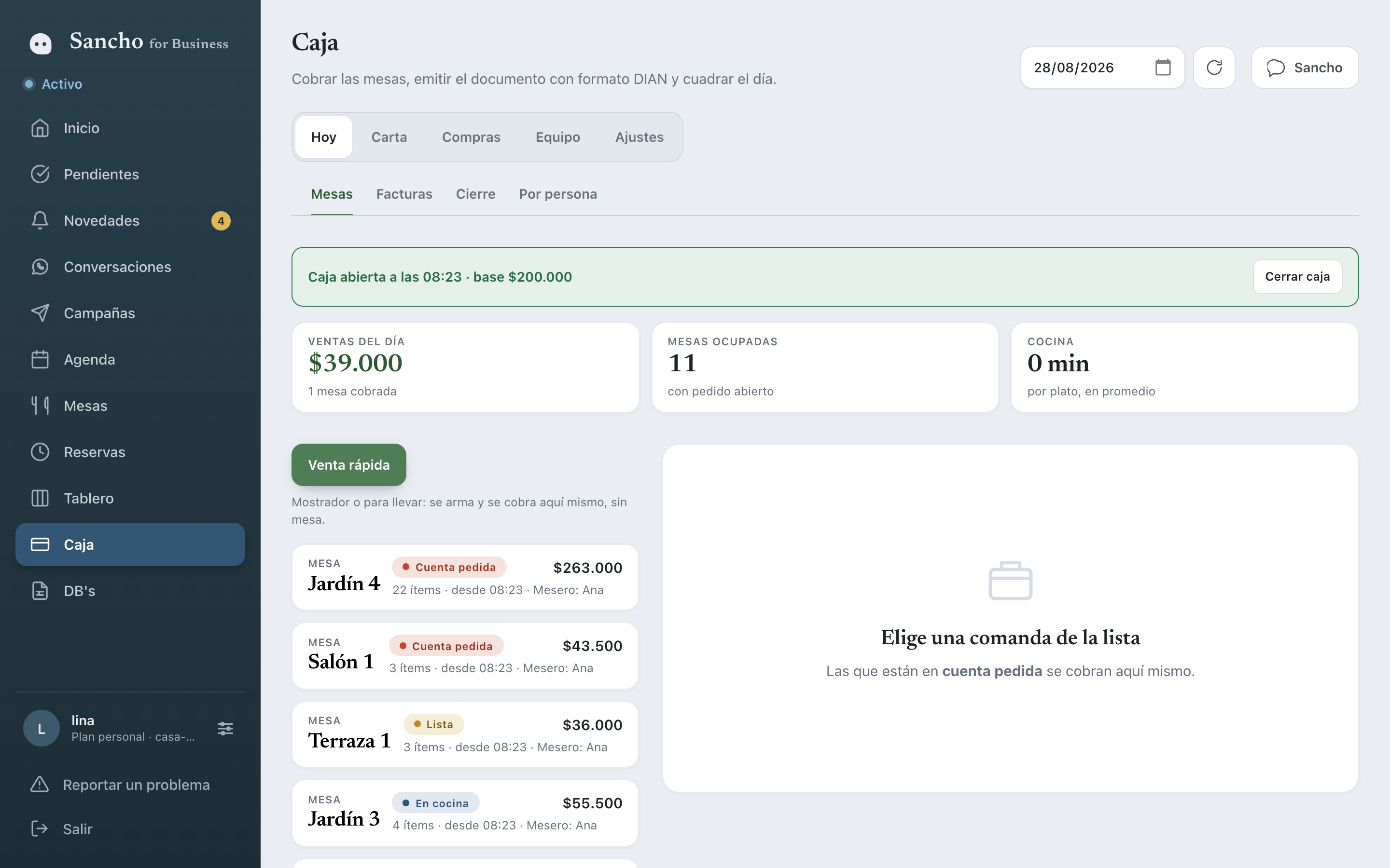 Caja del día abierta